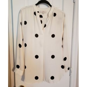 LOFT chiffon long sleeved polka dot blouse